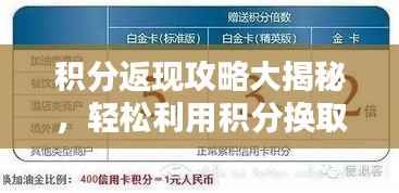 积分返现攻略大揭秘,轻松利用积分换取现金红利!